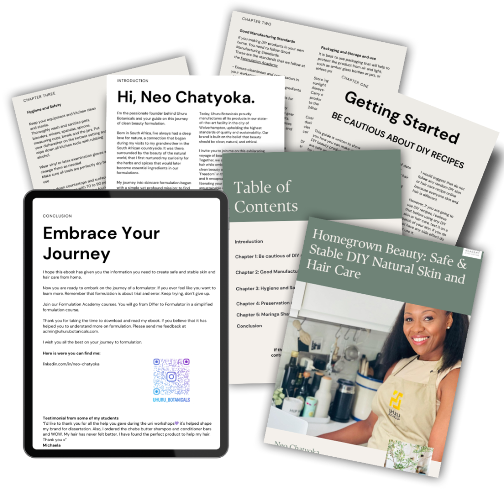 Mockup illustrating the different pages of the How To Make Cosmetic Products at Home download.
